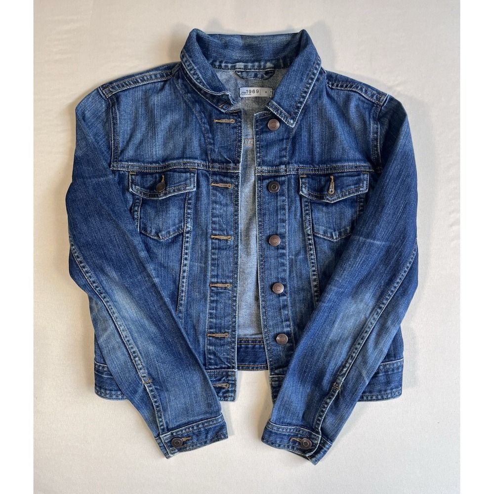 Gap 1969 Womens Denim Jacket Medium Wash Blue Jean Button Up S Boho Rustic